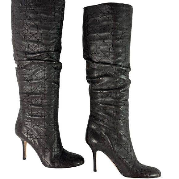 CHRISTIAN DIOR Quilted Brown Leather Cannage Slouch Women's Boots 37.5 - 7.5 US - Picture 6 of 15